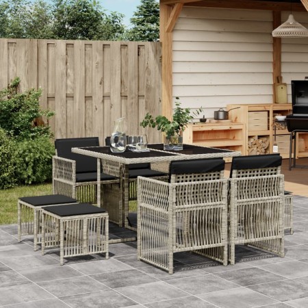 Garden dining set 9 pieces with light gray synthetic rattan cushions by , Garden sets - Ref: Foro24-3210959, Price: 379,77 €,...