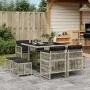 Garden dining set 9 pieces with light gray synthetic rattan cushions by , Garden sets - Ref: Foro24-3210959, Price: 407,64 €,...