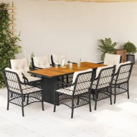 9 pcs garden dining set and cushions synthetic rattan black by , Garden sets - Ref: Foro24-3212071, Price: 970,30 €, Discount: %
