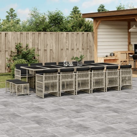 Garten-Esszimmer-Set mit 17-teiligen Kissen aus hellem grauem Kunst-Rattan. von , Gartensets - Ref: Foro24-3211007, Preis: 96...