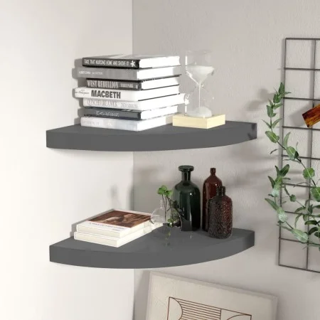 Corner floating shelves 2 units MDF glossy gray 35x35x3.8 cm by vidaXL, Shelves and shelves - Ref: Foro24-323914, Price: 41,6...