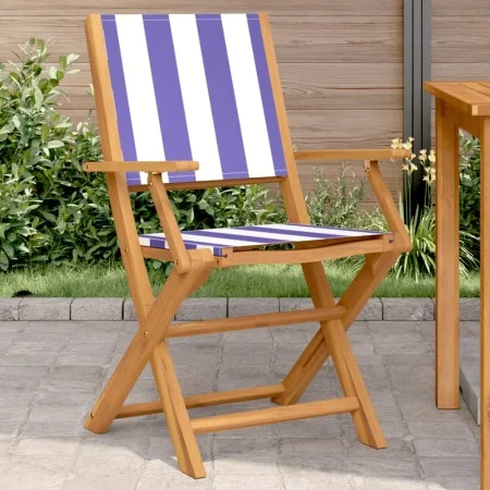 Sillas de jardín 2 uds madera maciza acacia y tela azul blanco de , Sillas de jardín - Ref: Foro24-367674, Precio: 104,65 €, ...
