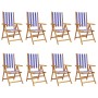 Sillas jardín reclinables 8 uds madera maciza tela azul blanco de , Sillas de jardín - Ref: Foro24-3214555, Precio: 506,81 €,...