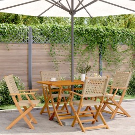 Sillas de jardín plegables 4 uds madera maciza y ratán PE beige by , Garden chairs - Ref: Foro24-3214562, Price: 258,59 €, Di...
