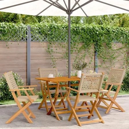 Sillas de jardín plegables 4 uds madera maciza y ratán PE beige by , Garden chairs - Ref: Foro24-3214562, Price: 254,15 €, Di...