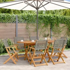 Faltbare Gartenstühle, 6 Stück Massivholz und graues PE-Rattan von , Gartenstühle - Ref: Foro24-3214560, Preis: 383,34 €, Rab...