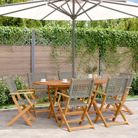 Sillas de jardín plegables 6 uds madera maciza y ratán PE gris de , Sillas de jardín - Ref: Foro24-3214560, Precio: 367,73 €,...