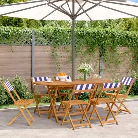 Sillas jardín plegables 6 uds madera maciza tela azul blanco by , Garden chairs - Ref: Foro24-3214626, Price: 234,69 €, Disco...