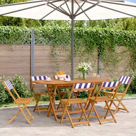 Sillas jardín plegables 6 uds madera maciza tela azul blanco by , Garden chairs - Ref: Foro24-3214626, Price: 234,67 €, Disco...