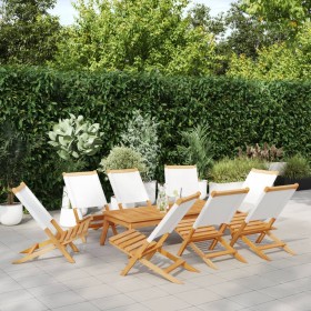 Sillas jardín plegables 8 uds tela madera maciza y tela crema von , Gartenstühle - Ref: Foro24-3214639, Preis: 453,94 €, Raba...