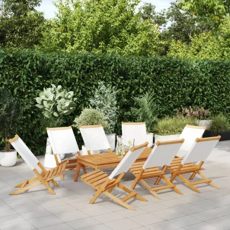 Sillas jardín plegables 8 uds tela madera maciza y tela crema by , Garden chairs - Ref: Foro24-3214639, Price: 445,74 €, Disc...