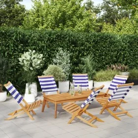 Faltbare Gartenstühle, 6 Stück, Massivholz, blau-weißer Stoff. von , Gartenstühle - Ref: Foro24-3214653, Preis: 314,08 €, Rab...