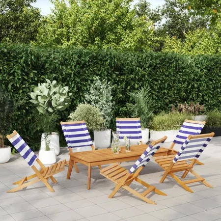 Faltbare Gartenstühle, 6 Stück, Massivholz, blau-weißer Stoff. von , Gartenstühle - Ref: Foro24-3214653, Preis: 314,08 €, Rab...