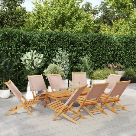 Sillas de jardín plegables 8 uds madera maciza y tela taupe by , Garden chairs - Ref: Foro24-3214645, Price: 415,84 €, Discou...
