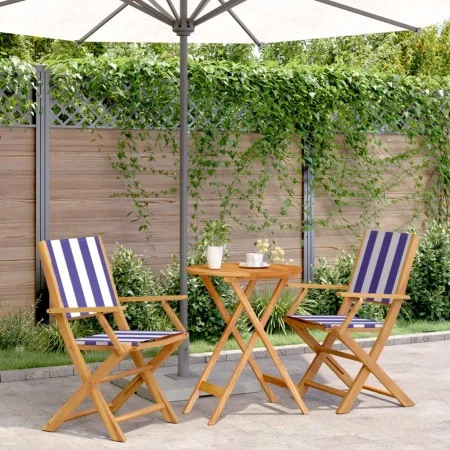 Juego de bistro de 3 piezas tela y madera maciza azul y blanco by , Garden sets - Ref: Foro24-3281801, Price: 147,67 €, Disco...