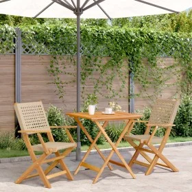 Juego de bistro de 3 piezas ratán PE y madera maciza beige by , Garden sets - Ref: Foro24-3281876, Price: 197,02 €, Discount: %
