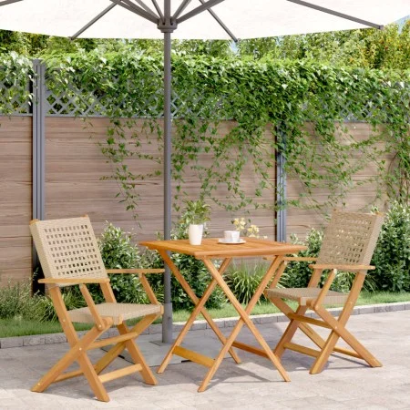 3-teiliges Bistro-Set aus PE-Rattan und massivem Holz in Beige von , Gartensets - Ref: Foro24-3281876, Preis: 197,04 €, Rabat...