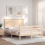 Double bed frame with solid wood headboard by vidaXL, Beds and slatted bases - Ref: Foro24-3195191, Price: 127,88 €, Discount: %