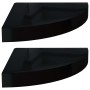 Estantes flotantes esquina 2 uds MDF negro brillo 25x25x3,8 cm