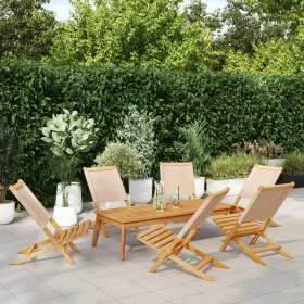 Faltbare Gartenstühle, 4 Stück, Massivholz und beige Stoff von , Gartenstühle - Ref: Foro24-3214647, Preis: 328,93 €, Rabatt: %
