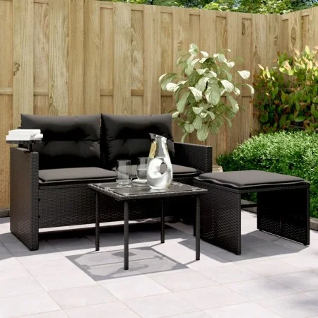 Set de sofás de jardín con cojines 3 pzas ratán sintético negro by , Outdoor sofas - Ref: Foro24-365458, Price: 214,64 €, Dis...