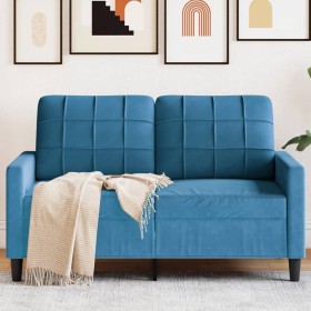 Zweisitzer-Sofa aus blauem Samt, 120 cm. von , Sofas - Ref: Foro24-4007623, Preis: 234,27 €, Rabatt: %