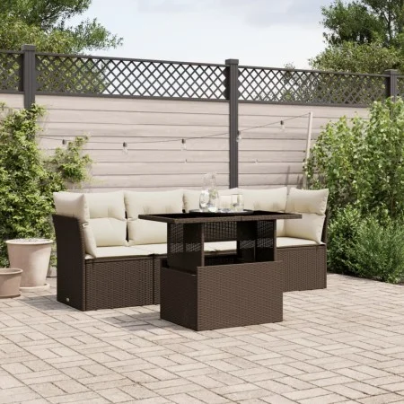 Set comedor de jardín 5 piezas y cojines ratán sintético marrón de , Conjuntos de jardín - Ref: Foro24-3266353, Precio: 371,1...
