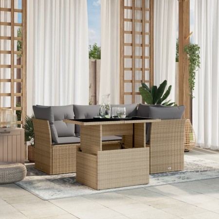 Juego de sofás jardín con cojines 5 pzas ratán sintético beige by , Garden sets - Ref: Foro24-3266559, Price: 364,82 €, Disco...