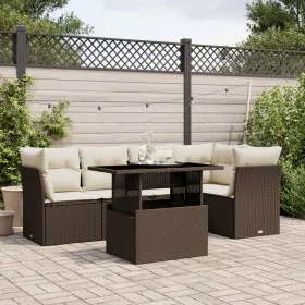Set aus 6-teiligen Gartensofas und Kissen aus braunem Kunst-Rattan. von , Gartensets - Ref: Foro24-3266573, Preis: 457,60 €, ...