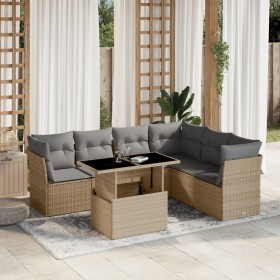 Gartensofagarnitur 7-teilig mit Kissen aus synthetischem Rattan in Beige. von , Gartensets - Ref: Foro24-3266609, Preis: 470,...