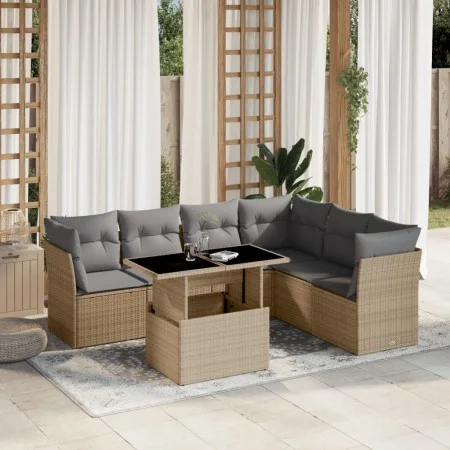 Set sofás de jardín 7 piezas y cojines ratán sintético beige de , Conjuntos de jardín - Ref: Foro24-3266609, Precio: 470,63 €...