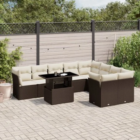 Set de sofás de jardín 10 pzas y cojines ratán sintético marrón by , Garden sets - Ref: Foro24-3266843, Price: 701,87 €, Disc...
