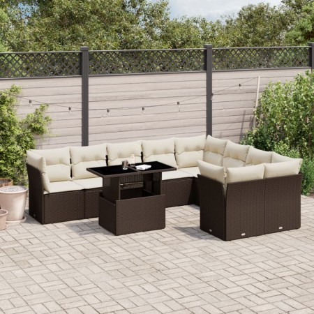 Set de sofás de jardín 10 pzas y cojines ratán sintético marrón by , Garden sets - Ref: Foro24-3266843, Price: 666,25 €, Disc...