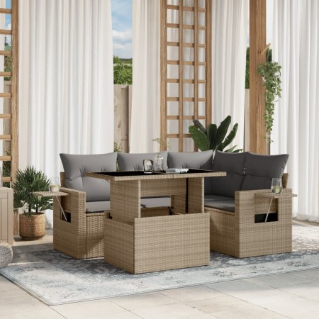 Juego de sofás jardín con cojines 5 pzas ratán sintético beige by , Garden sets - Ref: Foro24-3267879, Price: 380,93 €, Disco...