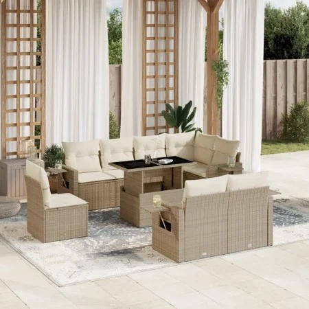 Set de sofás de jardín 9 pzas con cojines ratán sintético beige by , Garden sets - Ref: Foro24-3268038, Price: 702,39 €, Disc...