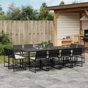 Set comedor de jardín con cojines 13 pzas ratán sintético negro by , Garden sets - Ref: Foro24-3295065, Price: 737,88 €, Disc...