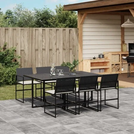 Garten-Essgruppe 7-teilig mit schwarzen Polstern aus synthetischem Rattan. von , Gartensets - Ref: Foro24-3295059, Preis: 403...