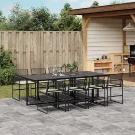 Set de comedor de jardín 9 pzas y cojines ratán sintético negro by , Garden sets - Ref: Foro24-3295010, Price: 568,23 €, Disc...