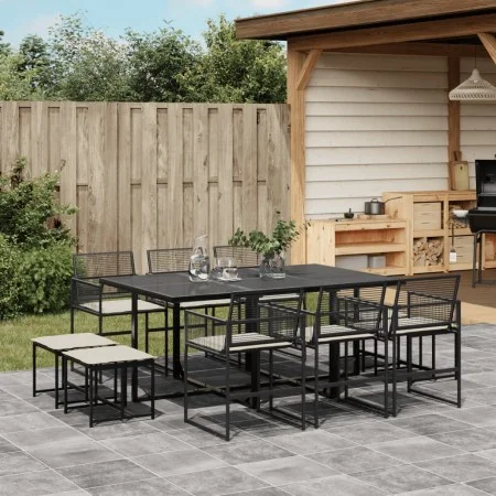 Set de comedor jardín 11 pzas con cojines ratán sintético negro by , Garden sets - Ref: Foro24-3295019, Price: 511,60 €, Disc...