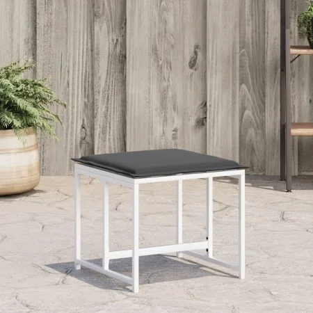 Taburetes de jardín con cojines 4 uds acero y textilene blanco by , Outdoor ottomans - Ref: Foro24-4008591, Price: 85,39 €, D...