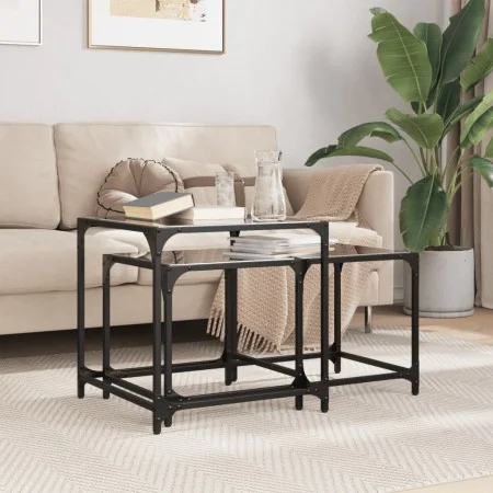 Stapelbare Couchtische mit Glasplatte, 2 Stück, schwarzer Stahl von , Couchtisch - Ref: Foro24-845985, Preis: 61,67 €, Rabatt: %