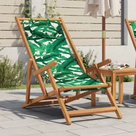 Silla de playa plegable madera maciza de eucalipto y tela hojas by , Garden chairs - Ref: Foro24-366562, Price: 73,04 €, Disc...