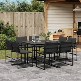 Juego de comedor de jardín 9 piezas con cojines textileno negro by , Garden sets - Ref: Foro24-3295078, Price: 428,59 €, Disc...