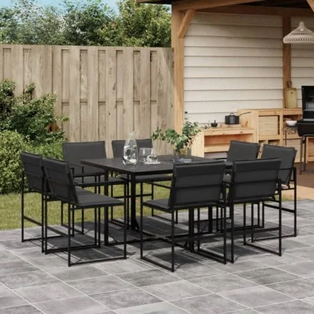 Juego de comedor de jardín 9 piezas con cojines textileno negro by , Garden sets - Ref: Foro24-3295078, Price: 427,64 €, Disc...