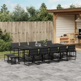 Juego de comedor de jardín 15 pzas con cojines textileno negro by , Garden sets - Ref: Foro24-3295086, Price: 765,24 €, Disco...