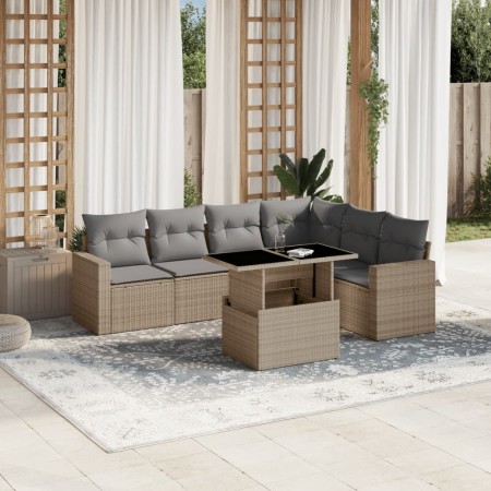 Set sofás de jardín 7 piezas y cojines ratán sintético beige by , Garden sets - Ref: Foro24-3267299, Price: 488,15 €, Discoun...