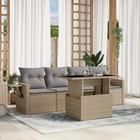 Juego de sofás jardín con cojines 5 pzas ratán sintético beige by , Garden sets - Ref: Foro24-3267729, Price: 356,61 €, Disco...