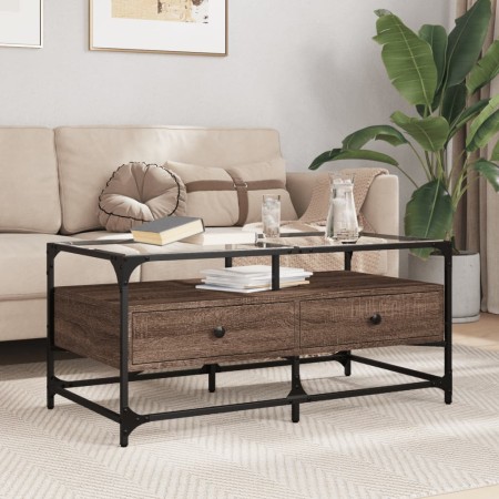 Mesa de centro con puertas de vidrio marrón roble 68,5x50x50 cm by , Coffee table - Ref: Foro24-846048, Price: 96,26 €, Disco...