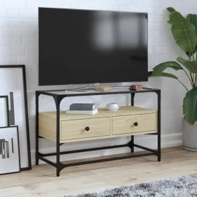 TV-Möbel aus Glas und Holz, Eichenholzoptik, 80x35x51 cm. von , TV-Möbel - Ref: Foro24-846060, Preis: 69,02 €, Rabatt: %