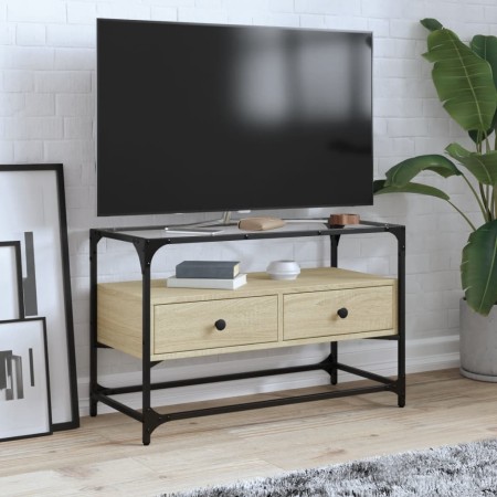 TV-Möbel aus Glas und Holz, Eichenholzoptik, 80x35x51 cm. von , TV-Möbel - Ref: Foro24-846060, Preis: 70,01 €, Rabatt: %